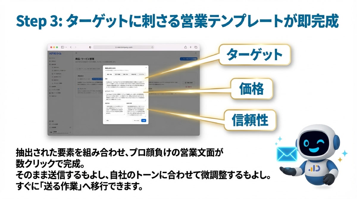 AI営業自動化「AIアポろうくん」、サービス分析AIを搭載—URL入力だけで訴求文・ターゲット企業をAIが自動特定(図6)